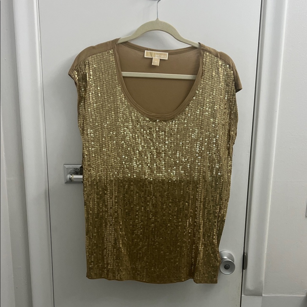 Michael Kors Gold Sequin Blouse • Sparkly Party Top • Holiday Evening Glam Shirt